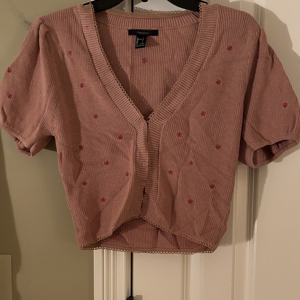 Forever 21 Blush Cardigan with Embroidered Accents